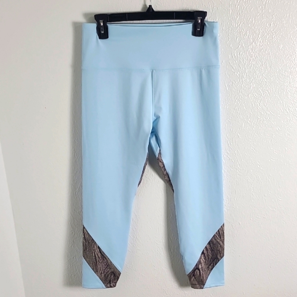 Soulgani Active Light Blue Leggings, Gray Accents, Size MP, Medium Petite